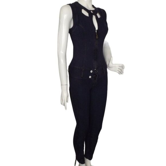new! SCORPIO Jeans Jumpsuit, JR 1, Purple Denim, Fitted, Embellished/Cutouts - Picture 4 of 12